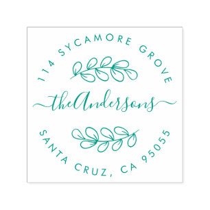 Custom Hand Drawn Wreath Family Name Return Addres Self-inking Stamp