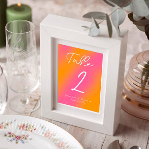 Custom Hand Written Pink Orange Table Number