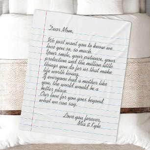 Custom Hand Written Script Letter Love Message Mum Fleece Blanket