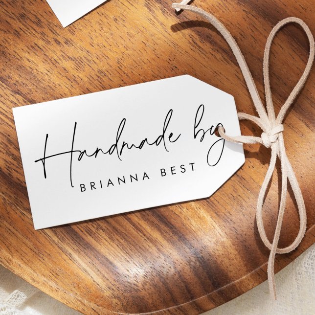 Custom "Handmade by" Modern Minimalist Calligraphy Rubber Stamp (Creator Uploaded)