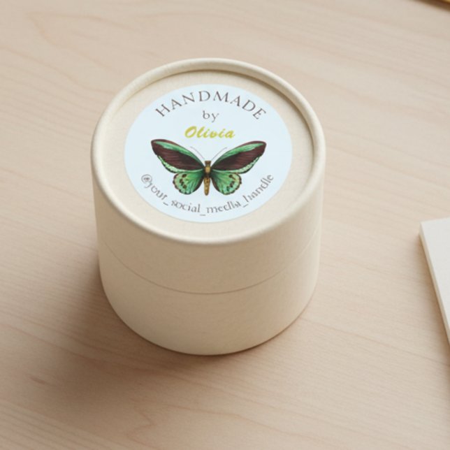 Custom Handmade Labels with Butterfly Illustration (Custom name and social media personalized product packaging label.)