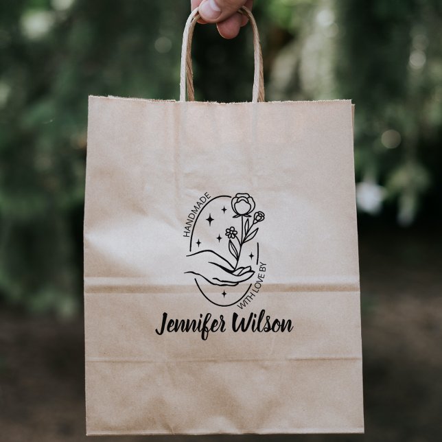 Custom Handmade with love, Modern Hand Wildflower Rubber Stamp (Creator Uploaded)