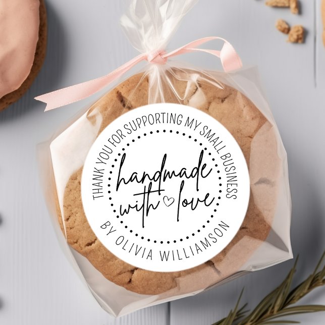 Custom Handmade With Love Thank You Small Business Classic Round Sticker (Creator Uploaded)
