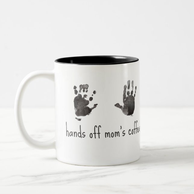 Custom Handprints Funny Mum Two-Tone Coffee Mug (Left)