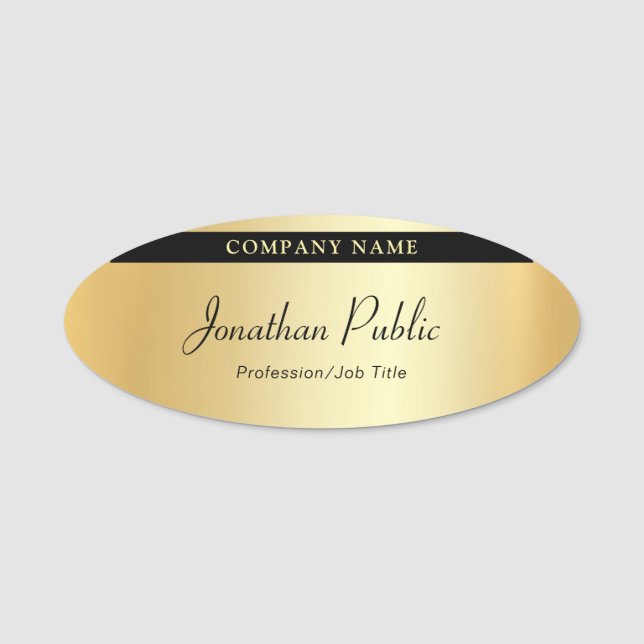 Custom Handwriting Script Glamour Gold Template Name Tag (Front)