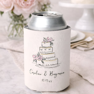 Custom Handwritten Blush Cream Doodle Wedding Cake Can Cooler
