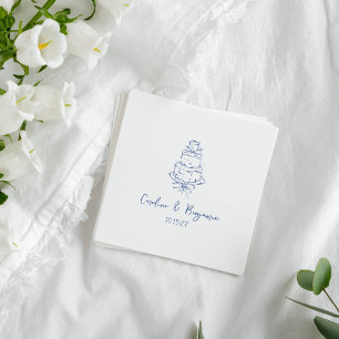 Custom Handwritten French Blue Doodle Wedding Cake Napkin