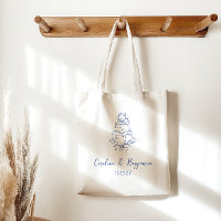 Custom Handwritten French Blue Doodle Wedding Cake