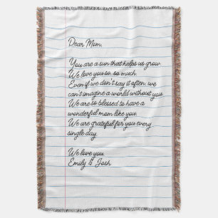 Custom Handwritten Letter to Mum Throw Blanket