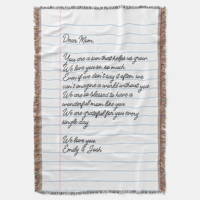 Custom Handwritten Letter to Mum Throw Blanket (Front Vertical)