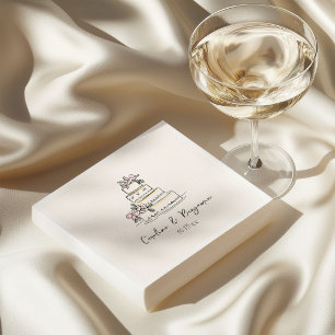 Custom Handwritten Pink Yellow Doodle Wedding Cake Napkin