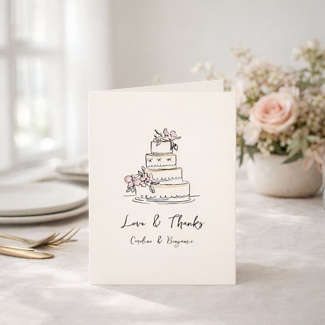 Custom Handwritten Pink Yellow Doodle Wedding Cake Thank You Card (Creator Uploaded)