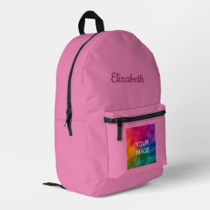 Custom Handwritten Script Name Pink Solid Colour Printed Backpack