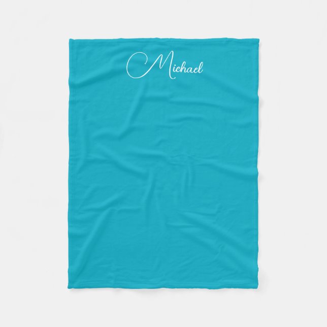 Custom Handwritten Text Names Small Azure Blue Fleece Blanket (Front)