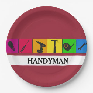 Custom Handyman Coloured Repair Carpenter Tools Paper Plate