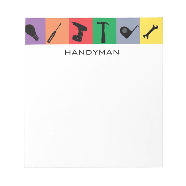 Custom Handyman Cute Drill Hammer Toolbox Tools Notepad (Front)