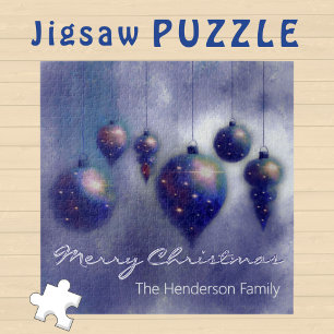 Custom Hanging Christmas Baubles dark Blue - Jigsaw Puzzle