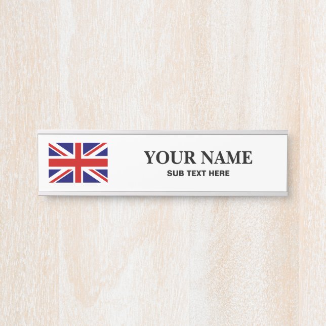 Custom hanging desk name plate with British flag (Front)