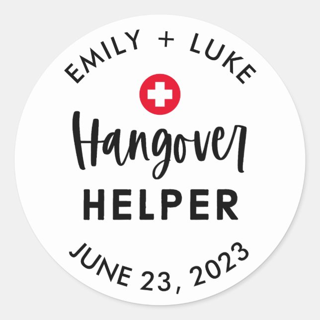 Custom Hangover Helper Wedding Recovery Kit  Classic Round Sticker (Front)