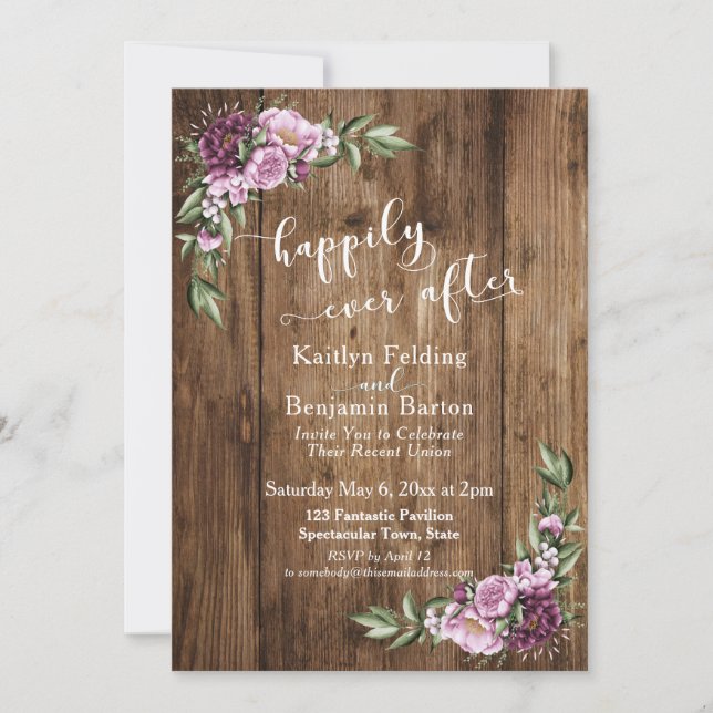 Custom Happily Ever After Rustic Floral Reception Invitation (Front)