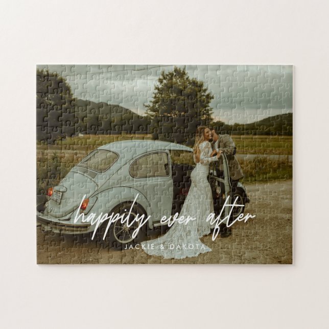 Custom 'Happily Ever After' Wedding Couple Photo Jigsaw Puzzle (Horizontal)
