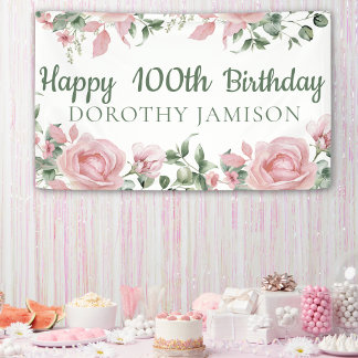 Custom Happy 100th Birthday Floral Banner