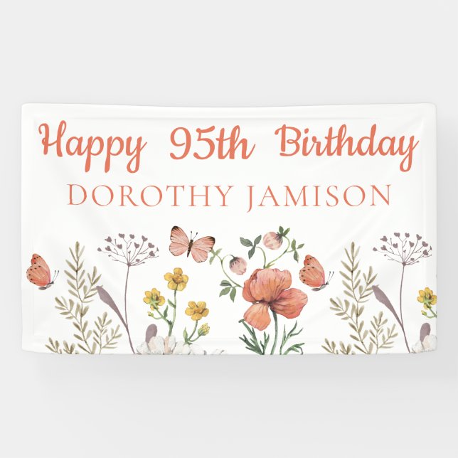 Custom Happy 100th Birthday Wildflowers Banner (Horizontal)