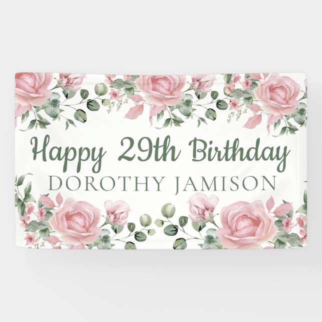 Custom Happy 29th Birthday Floral Banner (Horizontal)