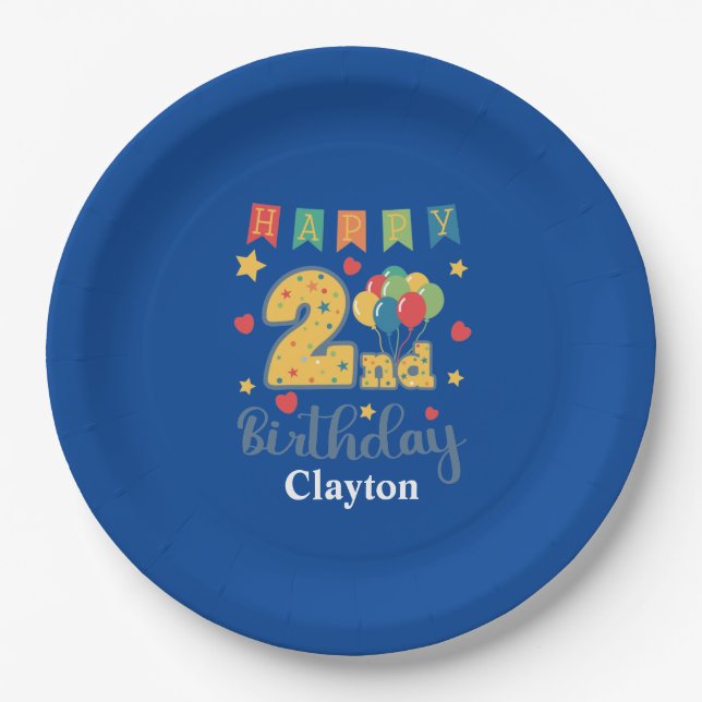 Custom Happy 2nd Birthday Party Paper Plate (Front)