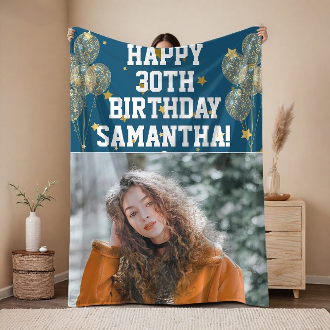 Custom Happy 30th Birthday Fleece Blanket (Custom photo birthday blanket  Gift for mom, grandma, aunt, friend, kids or coworkers,)