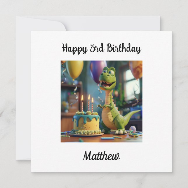 Custom Happy 3rd Birthday Congratulations, Dino   Card (Front)