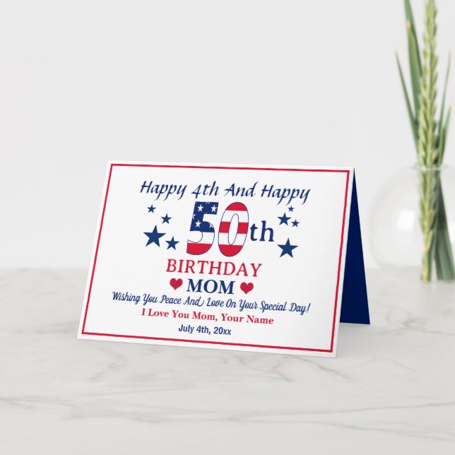 Custom Happy 4th Of July & Happy 50th Birthday Card (Front)