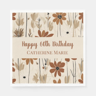 Custom Happy 60th Birthday Modern Gold Wildflower Napkin