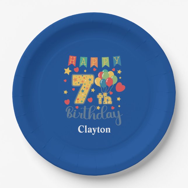 Custom Happy 7th Birthday Party Paper Plate (Front)