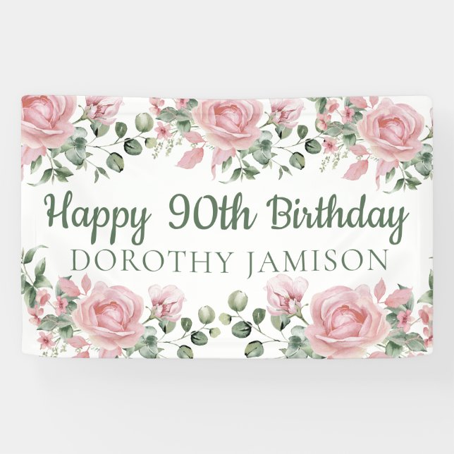 Custom Happy 90th Birthday Floral Banner (Horizontal)