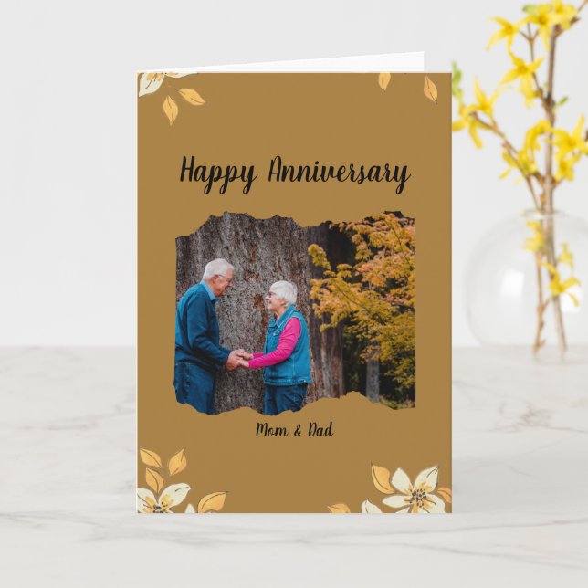 Custom Happy Anniversary Folded Greeting Card (Yellow Flower)