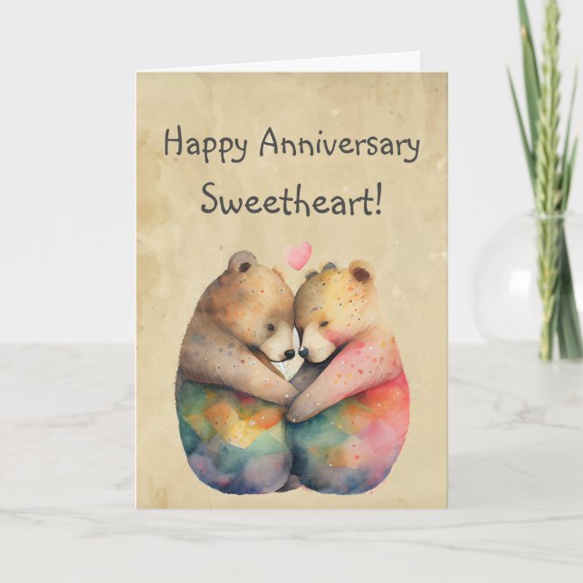 Custom Happy Anniversary Sweetheart Cute Bears Card (Front)