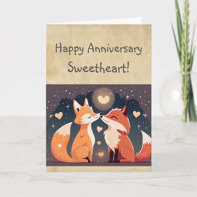 Custom Happy Anniversary Sweetheart Cute Foxes Card (Front)