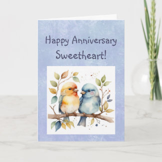 Custom Happy Anniversary Sweetheart Cute Lovebirds Card