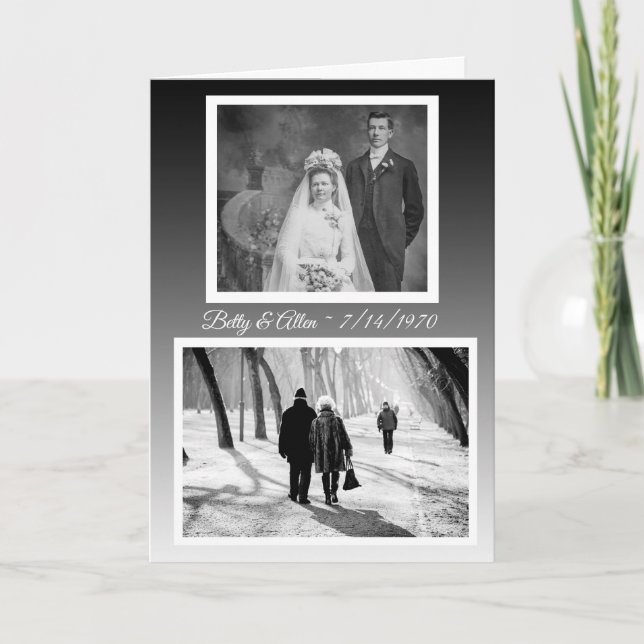 Custom Happy Anniversary Then and Now Photos Card (Front)