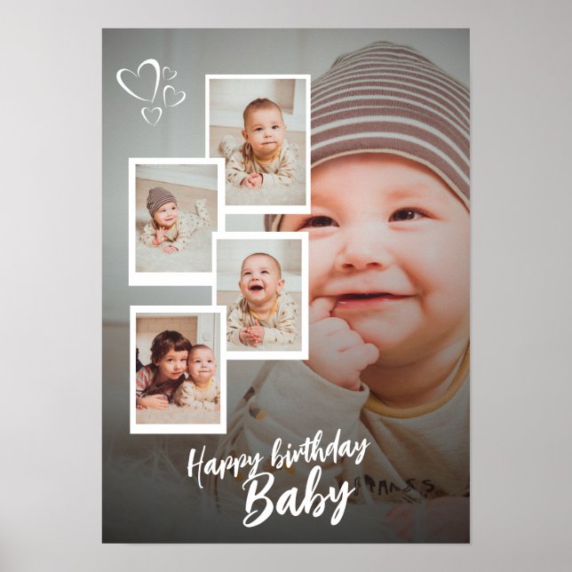Custom Happy Birthday Baby Photo Collage Plaque Poster (Front)