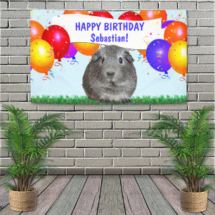 Custom Happy Birthday Balloons Grey Guinea Pig Banner