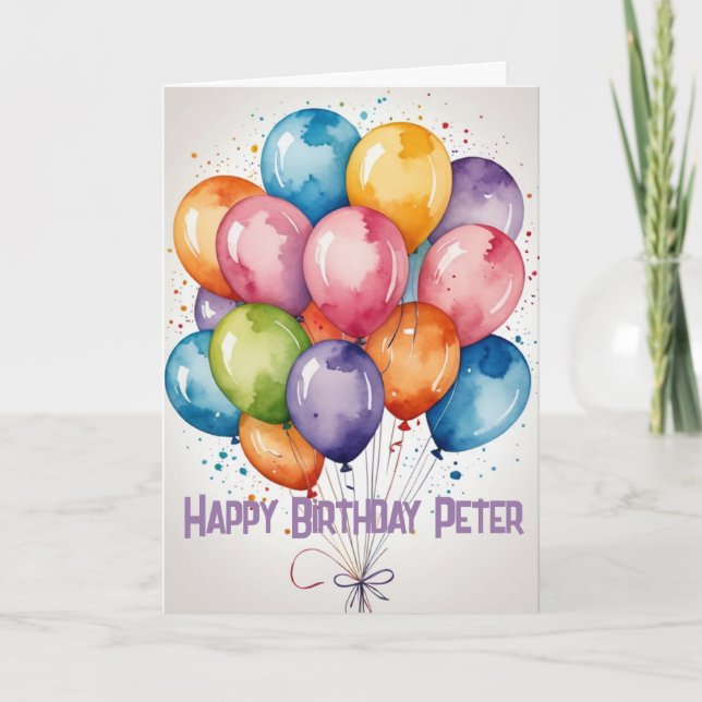 Custom Happy Birthday balloons WATERCOLOR  Card (Front)
