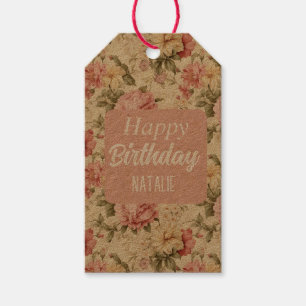 Custom Happy Birthday Elegant retro trendy kraft Gift Tags