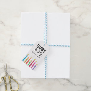 Custom Happy Birthday Gift Tag Watercolor Candles