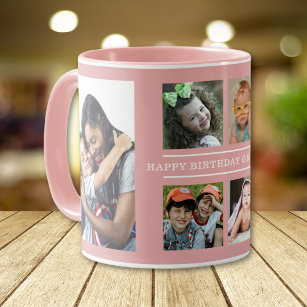 Custom Happy Birthday Grandma 6 Photo Collage Pink Mug