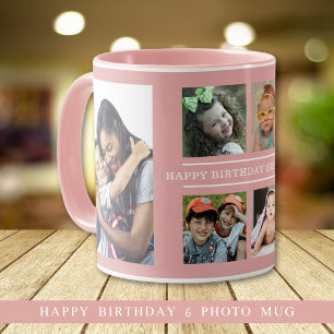 Custom Happy Birthday Grandma 6 Photo Collage Pink Mug