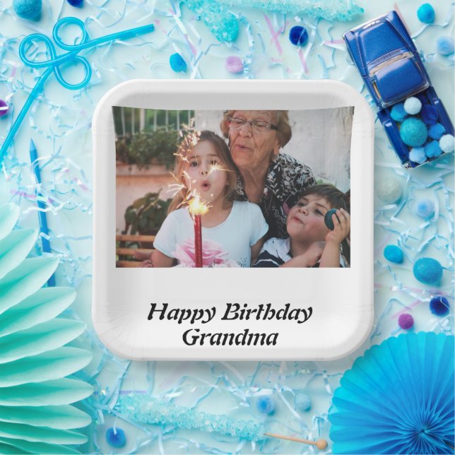 Custom Happy Birthday Grandma Photo  Paper Plate (Party)