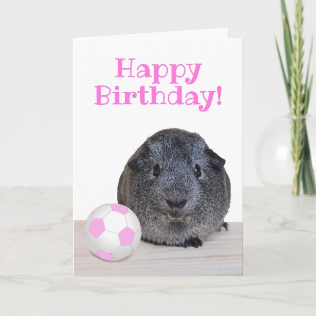 Custom Happy Birthday Guinea Pig Pink Soccer Ball Card (Front)