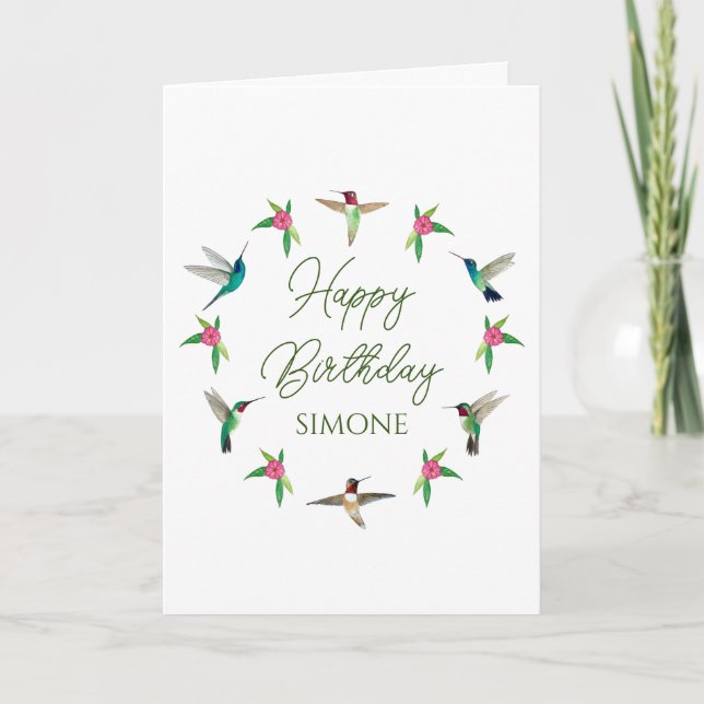 Custom Happy Birthday Hummingbirds  Card (Front)